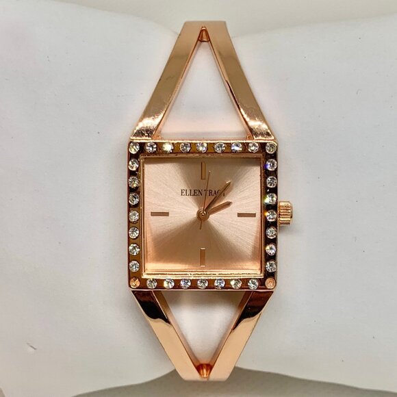 Ellen Tracy rose gold tone watch quartz analog rhinestones 24mm size 7” running - Picture 1 of 6
